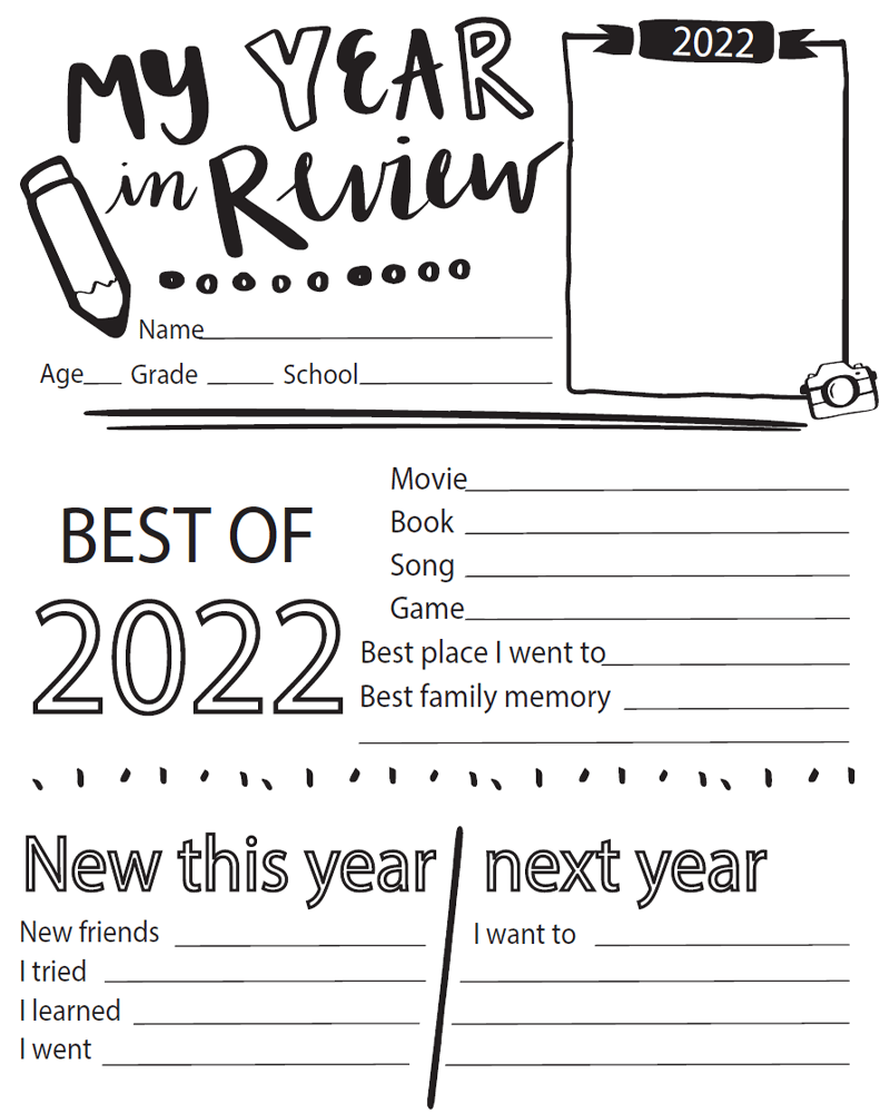 My Year in Review 2022 printable for kids