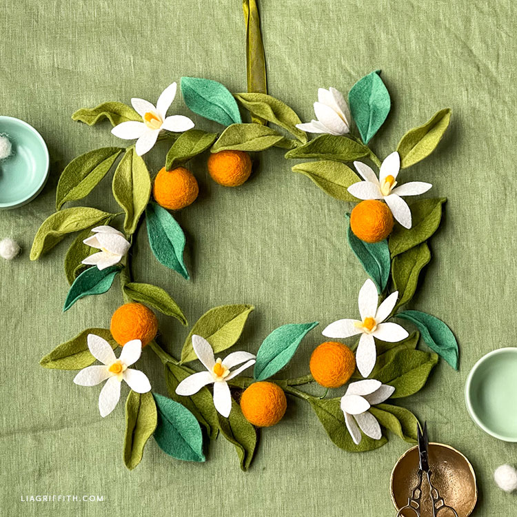 Handmade Felt Tangerine Blossom Wreath