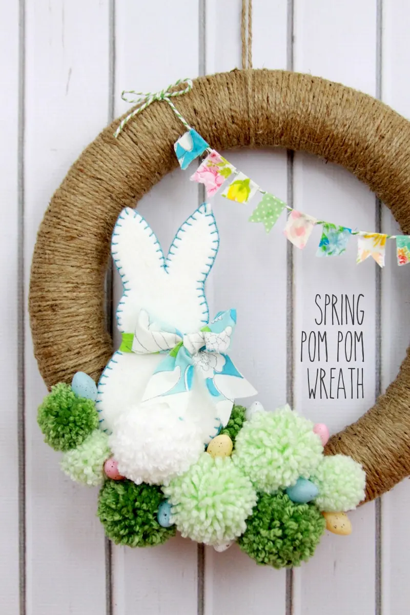 DIY Spring Pom Pom and Felt Bunny Wreath