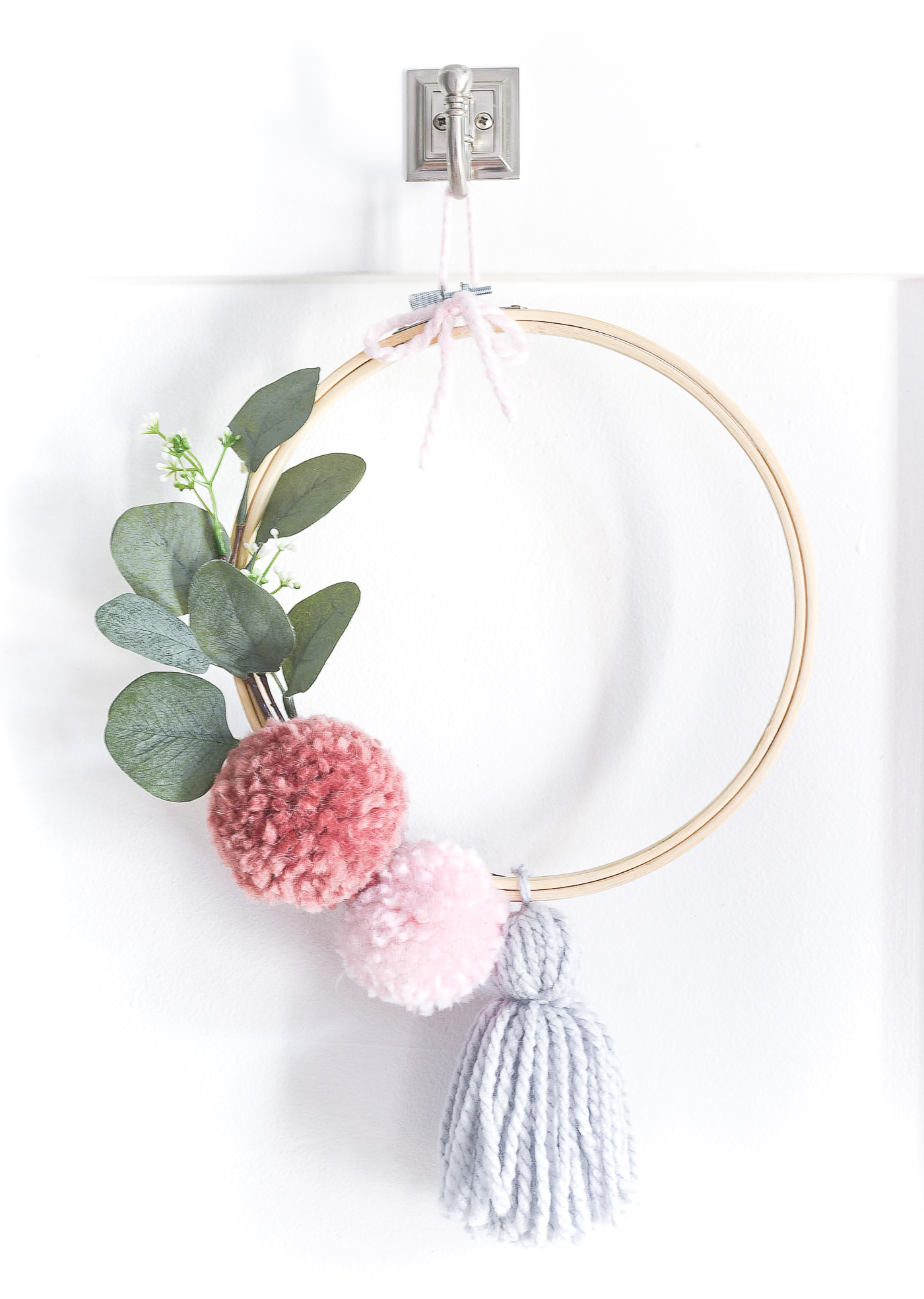 Pom Pom Embroidery Hoop Wreath for Spring