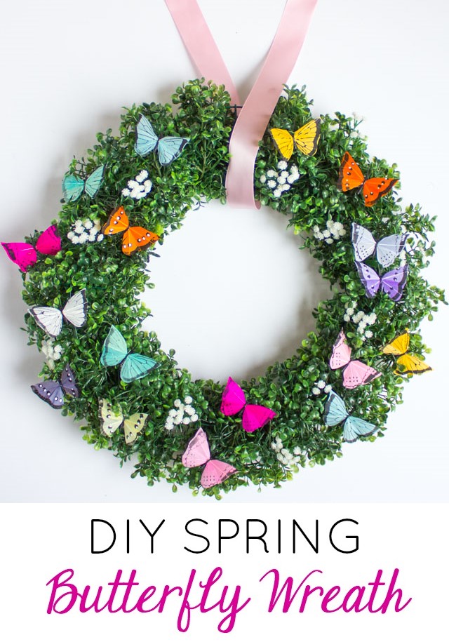DIY Spring Boxwood Butterfly Wreath
