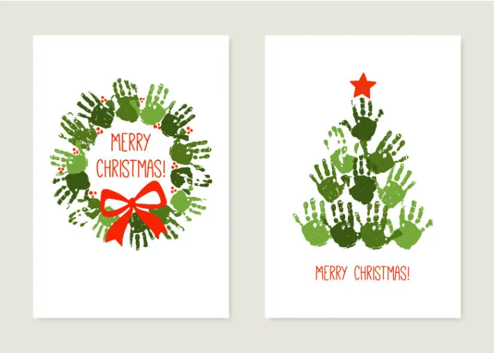 Handprint Christmas Tree and Wreath with the Family