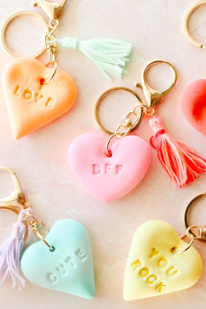 DIY Air Dry Clay Heart Keychains