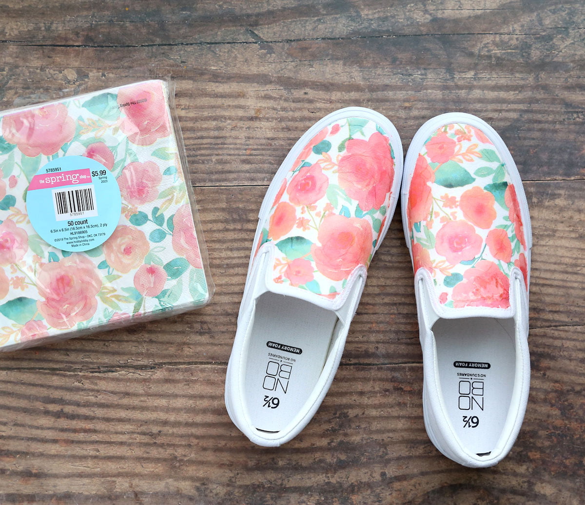 DIY Floral Sneakers Using Napkins