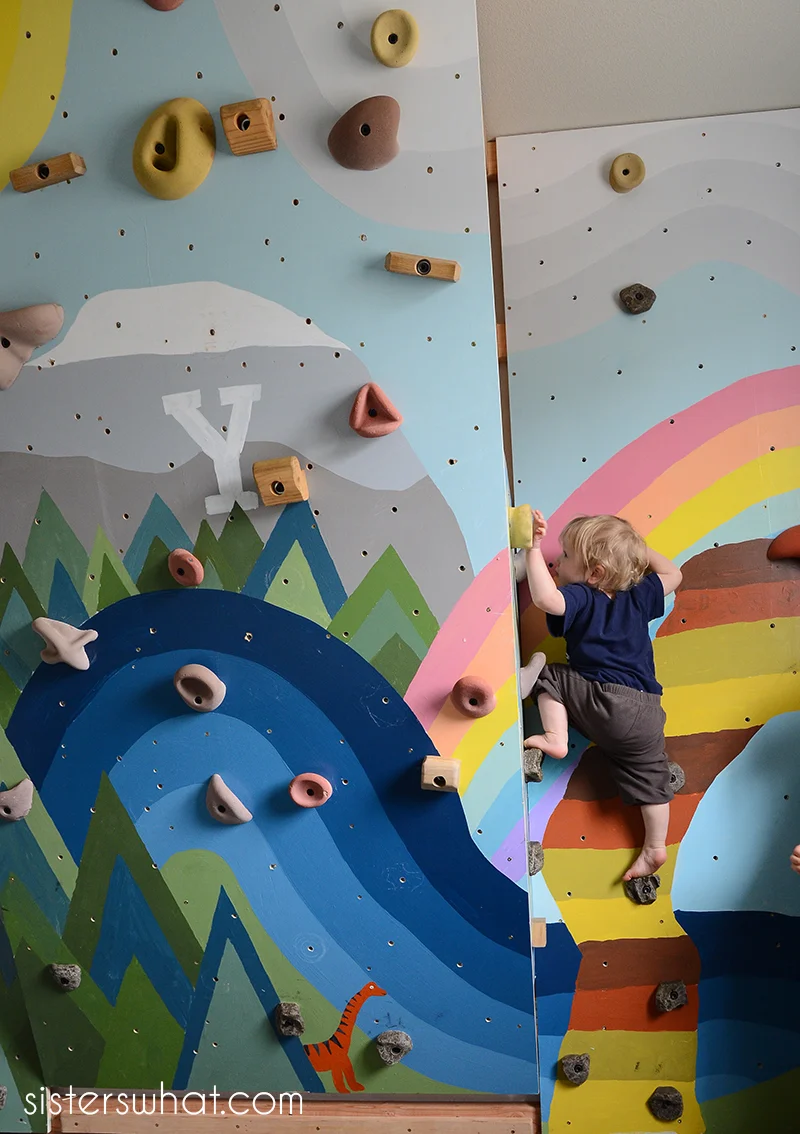 DIY Kids Inside Rock Climbing Wall with Mural