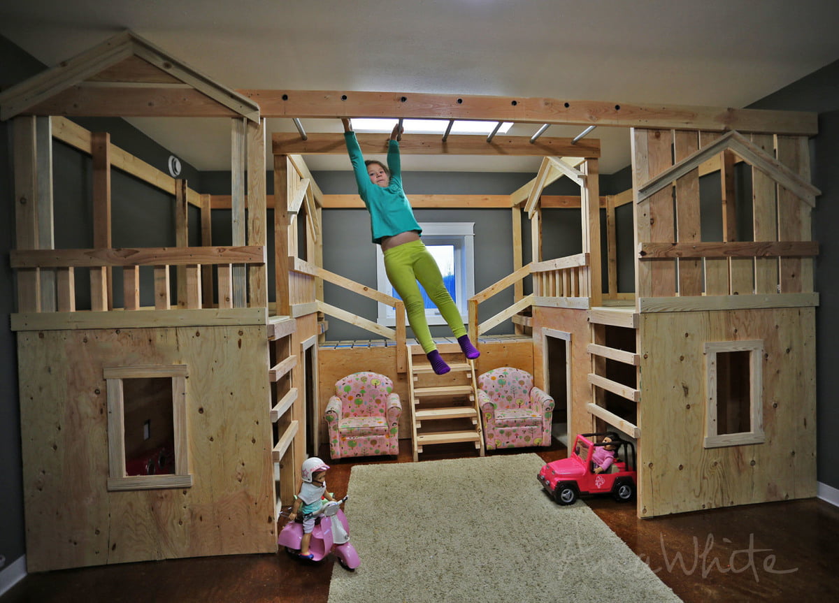 DIY Basement Indoor Playground with Monkey Bars