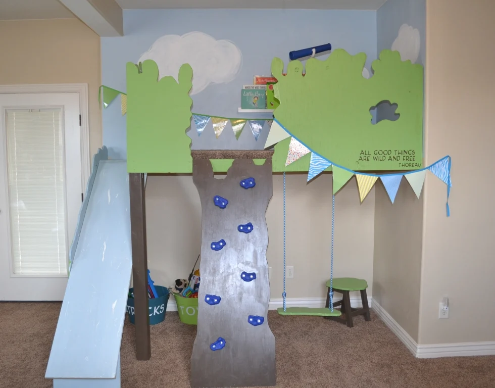 Indoor Tree House with Slide and Rock Climbing Wall 