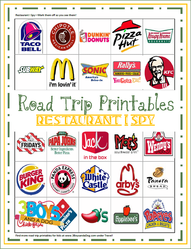 Restaurant I Spy Printable