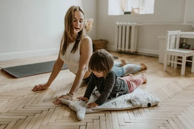 mom doing yoga