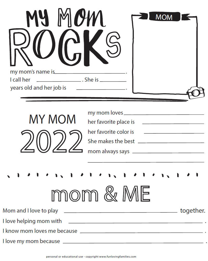printable mother's day questionnaire and coloring sheet