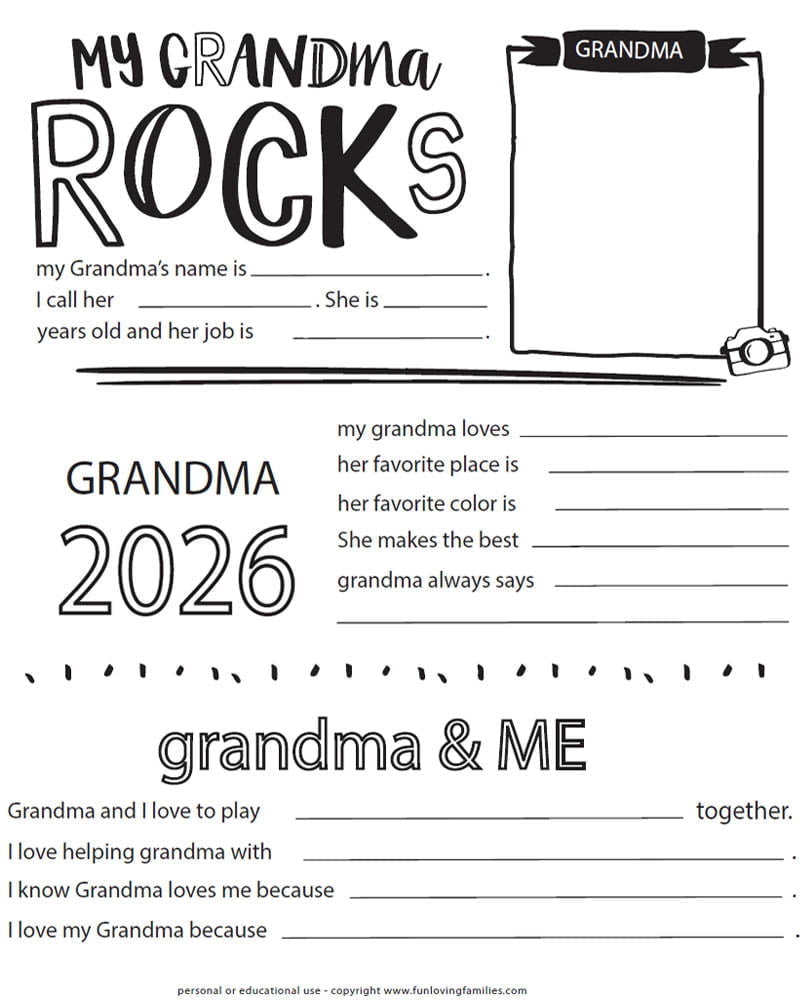 printable mother's day Grandma questionnaire and coloring sheet